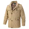 Jaqueta de Primavera e Outono Masculina Casual Fina para Meia-Idade e Idosos, Algodão Puro com Múltiplos Bolsos, Cruzamento de Fronteira, Comprimento Médio, Solta, Tamanho Grande, Roupa de Pai