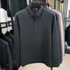 Nova Camisa Polo Masculina Outono 2026 Negócios Solta Casual Listrada Gola Tricô Manga Longa Camiseta Masculina Roupas de Pai