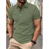 Nueva Camiseta de Verano para Hombre Moda Sencilla Versátil Camiseta de Manga Corta Color Sólido Cuello Solapa Manga Corta