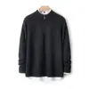 Suéter de punto liso para hombre con cuello alto y cremallera, 100% lana, color liso, nuevo 2025, cálido, manga larga, básico, venta al por mayor transfronteriza