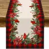 Caminho de Mesa de Natal Festa na Cozinha Mesa de Jantar Guirlanda de Árvore de Natal Boneco de Neve Sinos Rena Papai Noel Decoração de Caminho de Mesa de Natal