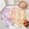 Conjunto de Ropa para el Hogar para Niñas DeRong para Otoño e Invierno: Top con Lazada y Pantalones con Puño, Pijama Suave y Cálido, Conjunto de Dos Piezas