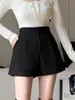 Elegantes Pantalones Cortos de Lana para Mujer Primavera y Otoño Estilo Coreano Cintura Alta Holgados Ajustados Línea A Pantalones de Bota Ropa Exterior Leggings de Lana Pierna Ancha