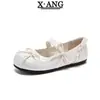 Sapatos femininos de couro com velcro, sapatos Mary Jane estilo bailarina, sapatos casuais de verão de corte baixo, respiráveis, com sola macia, confortáveis