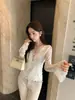 SE Marca Blanca - ¡Hermoso hasta la médula! Top de encaje con escote en V, seductor y adelgazante, estilo francés, con detalle de lazo, 89955