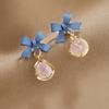 Aretes Geométricos Azul Klein Aguja de Plata para Mujer, Aretes Pequeños Irregulares, Temperamento, Moda, Aretes de Alta Gama al Por Mayor