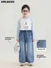 Personalización del Procesamiento Nuevos Jeans de Pierna Ancha para Niños Pequeños y Niños Elegantes con Pedrería Hot-Fix Moda de Tendencia Jeans Simples Versátiles