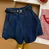 Moda y versátiles, shorts de mezclilla de pierna ancha que reducen la edad para mujer, delgados de verano, color oscuro, cintura alta, holgados, adelgazantes, línea A, hot pants