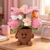 Adorno de Planta en Maceta Rosa Tejido a Mano Lindo con Manos y Pies Flor de Hilo Maceta Muñeca Decoración Creativa de Escritorio