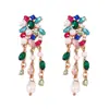 Estilo étnico europeo y americano, con pedrería, largo, colorido, de lujo ligero, versátil, moda para mujer, colgante, pendientes transfronterizos