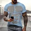 Camiseta Divertida Estampado Digital 3D Músculo Moda Calle para Hombres y Mujeres Manga Corta Venta Caliente Transfronteriza