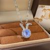 Transmisión en Vivo del Nuevo Collar de Conejito Lindo con Corte de Fuegos Artificiales de Topacio Azul Ultra Brillante, Cadena para Clavícula de Lujo Ligero de Moda Incrustada con Piedra de Alto Carbono Diamante Rosa