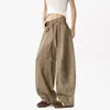 Pantalones casuales de patchwork deconstruido estilo americano para hombre, pantalones de trabajo holgados de pierna ancha para otoño e invierno, pantalones elegantes de pierna ancha plisados de alta costura.
