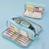 Estojo Duplo Transfronteiriço para Alunos do Ensino Fundamental, Bolsa de Material Escolar de Grande Capacidade, Estojo Simples Coreano Multicor, Armazenamento de Material Escolar, Personalizado