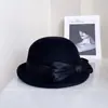 Boina de Lazo de Seda y Lino Estilo Socialité Francés para Mujer, Sombrero Elegante de Lana Australiana de Invierno, Fedora de Lujo Ligero