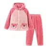 Pijamas para Niños, Franela Engrosada, Ropa de Casa de Terciopelo Coral para Niñas de Otoño e Invierno, Trajes con Capucha para Niños Medianos y Grandes