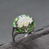 Golden Deer King S925 Prata Vintage Queima Azul Artesanato Incrustado Hetian Jade Anel Feminino Aberto Chinês Artístico Anel de Dedo