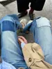 Jeans Patchwork de Cintura Media-Baja de Moda para Mujer, Pantalones Rectos Slim Fit, Pantalones Largos Acampanados Versátiles y Elegantes Transfronterizos