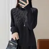Suéter de punto para mujer con cuello semi-alto y adornos de pedrería, para otoño e invierno, elegante suéter de manga larga, estiliza y es versátil, perfecto como capa interior o top base