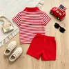 Conjunto para Niños Camisa Polo a Rayas de Manga Corta con Cuello Rojo Shorts Conjunto Casual para Niños Pequeños Conjunto de Dos Piezas para Niños