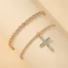 Nuevo Set de Dos Piezas de Pulsera con Colgante de Cruz Incrustada de Diamantes Completos, Cadena Retorcida, Cadena de Tenis, Pulsera de Doble Capa de Amazon