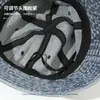 Sombrero de Pescador de Mezclilla Azul Claro Bordado de Oso Lindo Estilo Coreano para Mujer Sombrilla de Primavera y Verano Sombrero de Cuenca de Ala Ancha Profundizado Cara de Hombre Pequeña