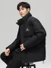 Jaqueta Curta de Penas Masculina Inverno 2025 Nova Marca Tendência Gola Alta Estampada Legal Leve Espessa Casaco de Inverno Masculino