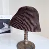 Sombrero de Cubo Rayado Texturizado de Alta Gama para Mujer, Sombrero de Pescador de Mezcla de Lana para Otoño e Invierno, Sombrero de Punto de Moda, Sombrero Cloche Versátil