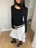 Fantasia da Dorothy Multicolor Opcional Coreia do Sul Estilo Puro Milênio Camiseta de Manga Longa com Decote Halter Base de Cintura Franzida