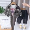 Ropa Infantil Niños Ropa de Primavera y Otoño 2025 Nuevo Estilo Traje Bebé Otoño Tie-Dye Cuadros Camisa Manga Larga Conjunto de Tres Piezas