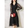 Vestido de Seda de Morera con Lunares 2026 Verano Nuevo Estilo Cuello en V Manga Larga Longitud Media Vestido de Seda Elegante Ropa para Mujer