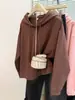 Sudadera con capucha de color liso compuesta de manga larga estilo americano, tiro real, nueva chaqueta fina holgada estilo coreano para primavera y otoño para mujer