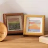 Moldura de Foto Quadrada de Madeira Oca de 4 polegadas Mini Moldura de Foto Criativa em Pastel a Óleo Caligrafia DIY Display de Mesa de Madeira