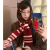 Cachecol Tricô Color Block Listrado Vintage para Mulheres, Novo Fair Isle com Pompom, Aquecedor de Pescoço Estreito e Quente