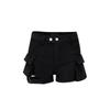 Shorts de mezclilla de trabajo de cintura alta y corte slim con doble botón de estilo retro americano para mujer, pantalones de pierna ancha, pantalones casuales, pantalones cortos, estilo nuevo de verano para mujer