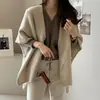 Capa tipo abrigo de punto casual y suave de Dongdaemun, Corea, para mujer, hecha de cachemira, capa cárdigan