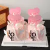 214 Decoración para Pastel del Día de San Valentín Tarjeta de Corazón Lazo Vela Amor Bola Acrílica Iridiscente Adorno Inserto