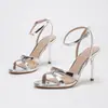 Sandalias Doradas de Tacón Alto con Tiras Cruzadas y Punta Abierta, Tacones Altos de Moda, Lujosos y Elegantes para Mujer, Sandalias de Tacón de Aguja Sexy para Mujer