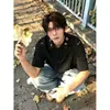Camisa polo de manga corta bordada estilo tie-dye americano para hombre, casual y elegante de verano, tacto de alta gama, cuello camisero, resistente, hombro normal, manga corta