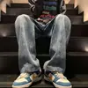 Jeans Nuevos de Primavera y Otoño Estilo High Street Versátiles Azules Rectos Tendencia en Instagram Lavados Desgastados Pierna Ancha de Largo Completo