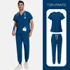 Aliexpress Temu Ropa de Trabajo Más Vendida Uniformes de Enfermera Batas de Laboratorio Color Sólido Manga Corta Pantalones Conjunto de Dos Piezas para Limpieza con Personajes Bordados