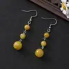 Nuevos Pendientes Colgantes con Gancho de Oreja de Perlas Redondas de Calcedonia China para Mujer, Personalizados, Retro, con Borla Larga de Piedra Natural, Joyería para Orejas