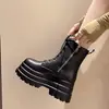 Zapatos de mujer para aumentar la altura, versátiles y adelgazantes, con suelas gruesas, de estilo británico, botines nuevos y botines de caña corta tipo Martin