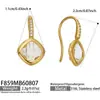 Brincos de Gancho Pendentes Quadrados Coloridos em Aço Inoxidável Banhado a Ouro 18k, Temperamento Multicor, Luxo Leve Europeu e Americano, Joias para Mulheres