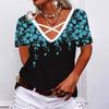 ¡Lugar! Camiseta de verano nueva europea y americana, moderna, de manga corta, estampada, con cuello en V, holgada y cómoda.