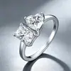 Anillo de plata de ley s925, bestseller transfronterizo europeo y americano, con doble piedra en forma de corazón de corte radiante de moissanita, anillo de boda de moda de lujo ligero para mujer