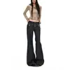 Jeans de campana de tiro bajo color Naranja Juvenil # Estilo de la alta calle americana con bolsillos delanteros para mujer, corte ajustado, pantalones de campana elegantes y versátiles