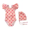 Maiô infantil para meninas, maiô de peça única com babados listrados para bebês meninas, moda praia para bebês meninas estilo coreano ins