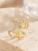 Anillo Abierto de Mariposa Blanca con Microincrustaciones de Circonita en Cobre de Lujo Ligero, Diseño de Nicho, Anillo Ajustable Versátil para Mujer al por Mayor