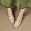 Cómodas Mules de Cuero Estilo Francés de 1.5cm para Mujer, Calzado de Verano para Exteriores, Sandalias Planas Slip-On Color Rosa y Blanco Roto.